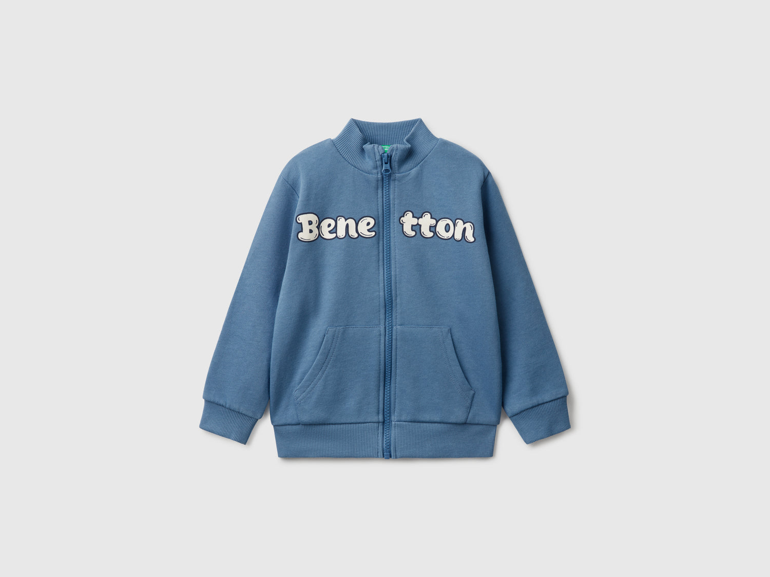 Felpa in cotone con zip da bimbo azzurro | Benetton Outlet