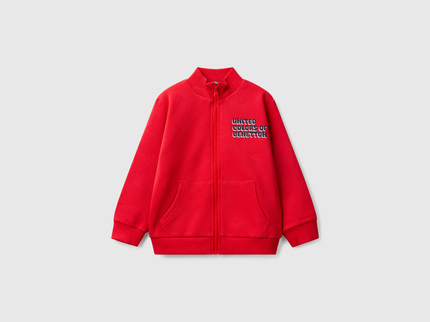 Felpa in cotone con zip da bimbo rosso | Benetton Outlet