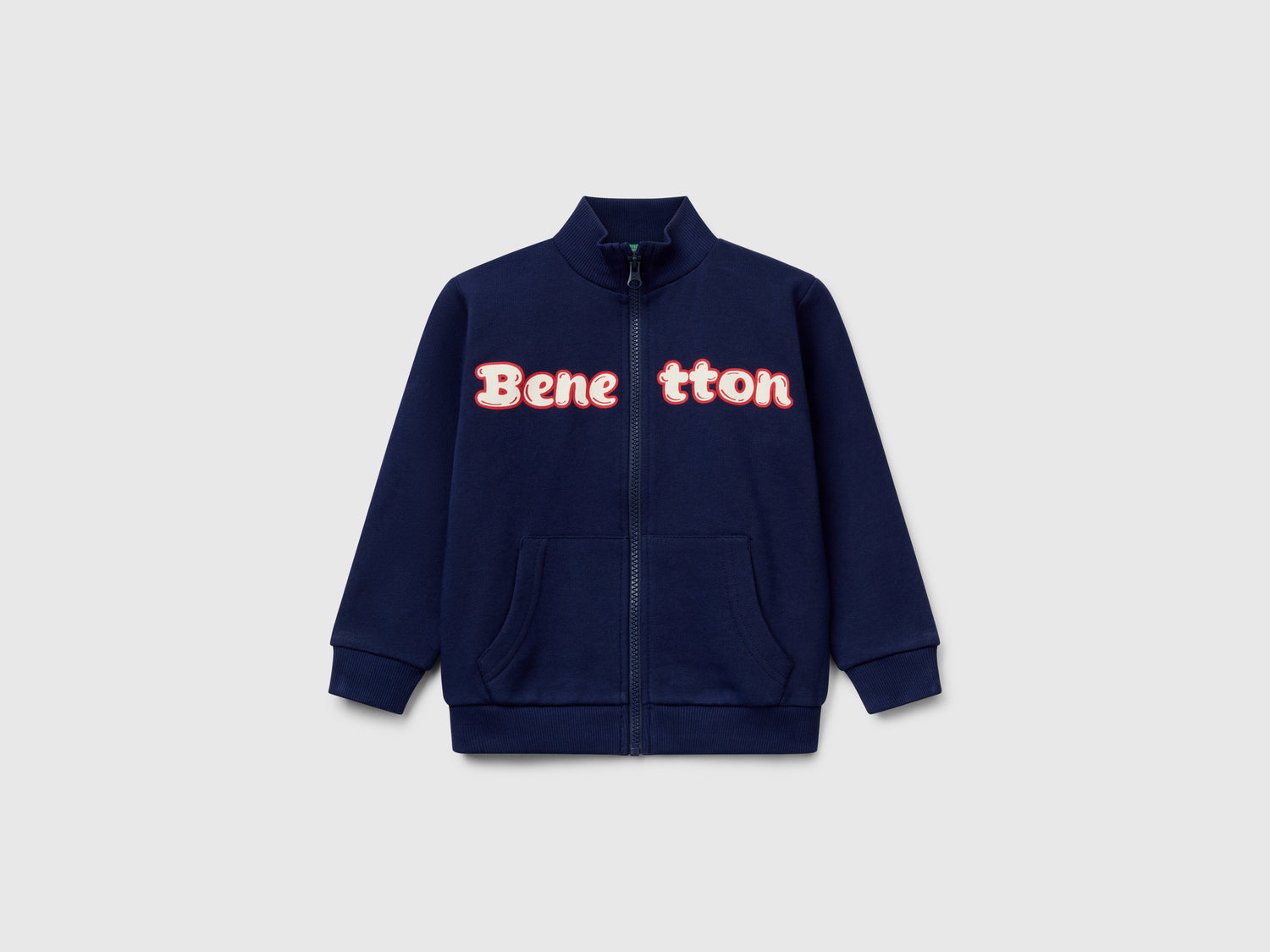Felpa in cotone con zip da bimbo blu scuro | Benetton Outlet