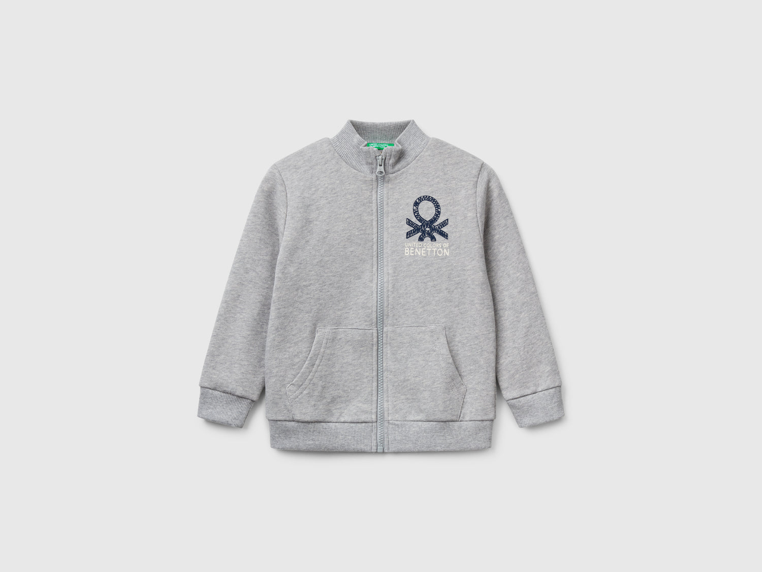 Felpa in cotone con zip da bimbo grigio chiaro | Benetton Outlet