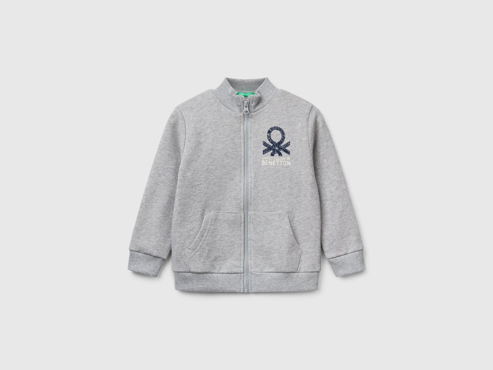 Felpa in cotone con zip da bimbo grigio chiaro | Benetton Outlet