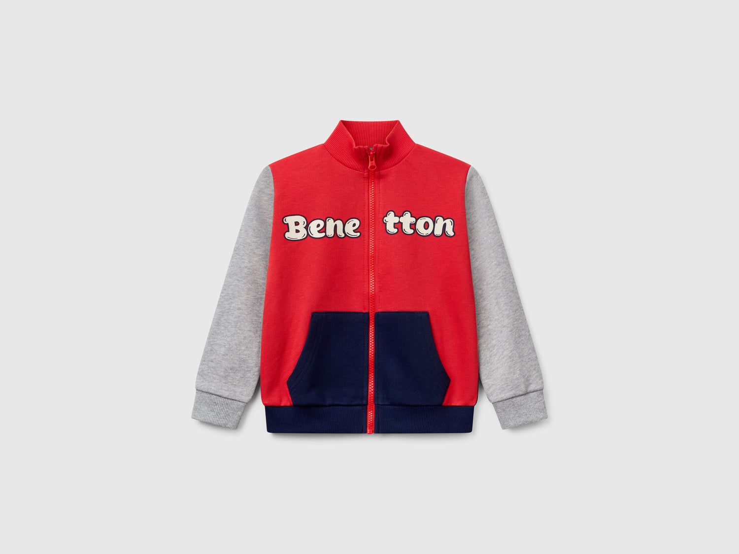 Felpa in cotone con zip da bimbo multi-color | Benetton Outlet