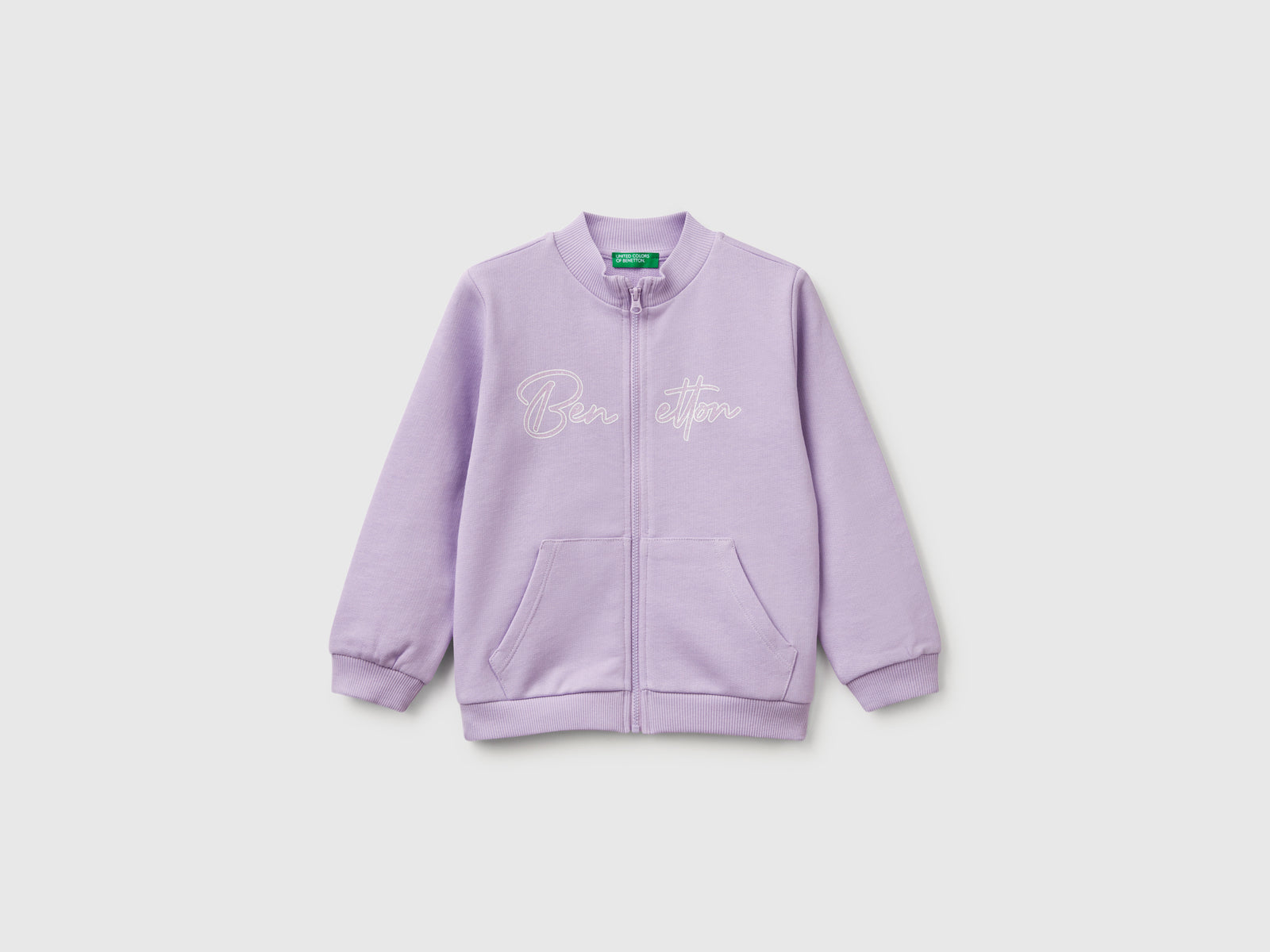 Felpa con zip in cotone da bimba lilla | Benetton Outlet