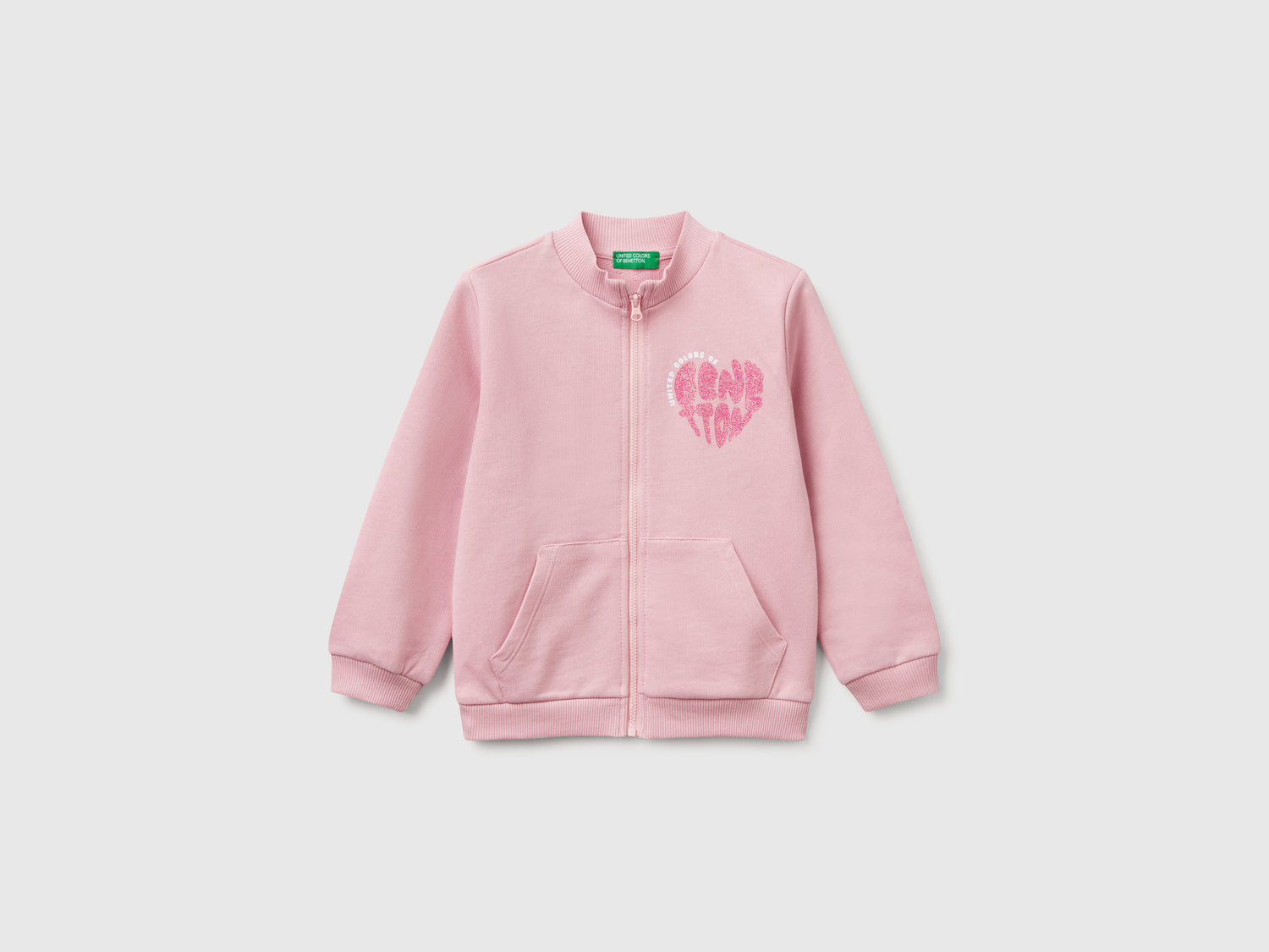 Felpa con zip in cotone da bimba rosa | Benetton Outlet
