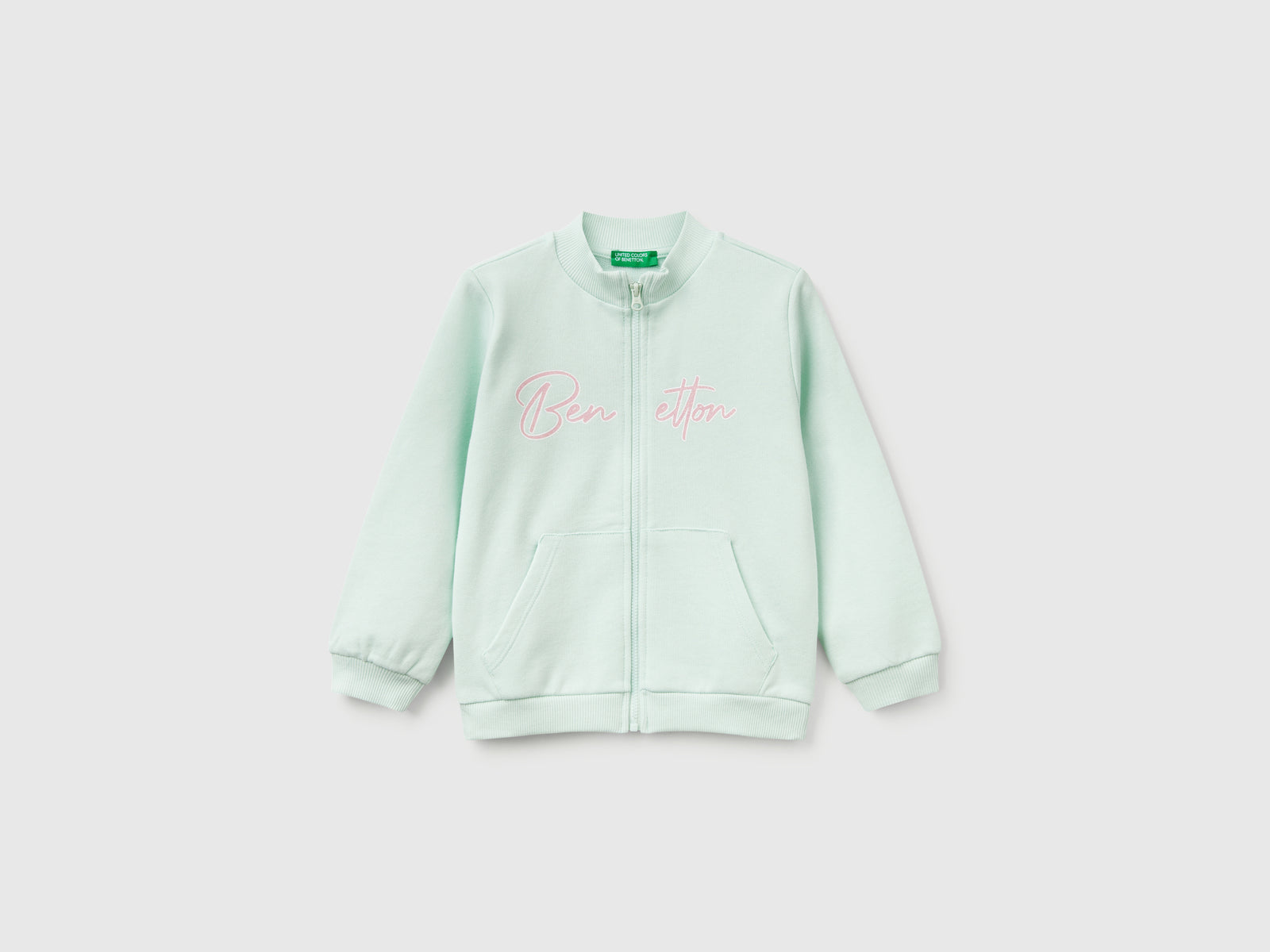 Cotton zip-up sweatshirt da bimba verde acqua | Benetton Outlet