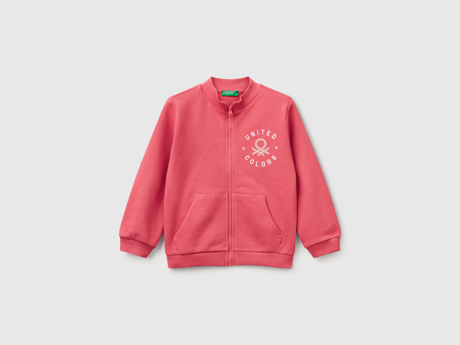 Felpa con zip in cotone da bimba ciclamino | Benetton Outlet