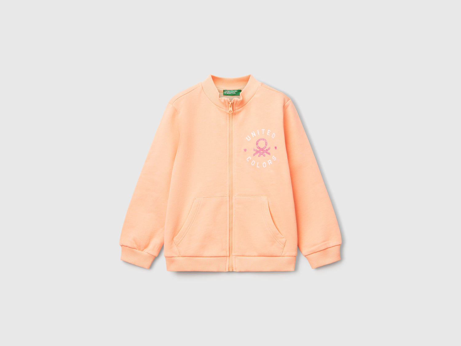 Felpa con zip in cotone da bimba pesca | Benetton Outlet