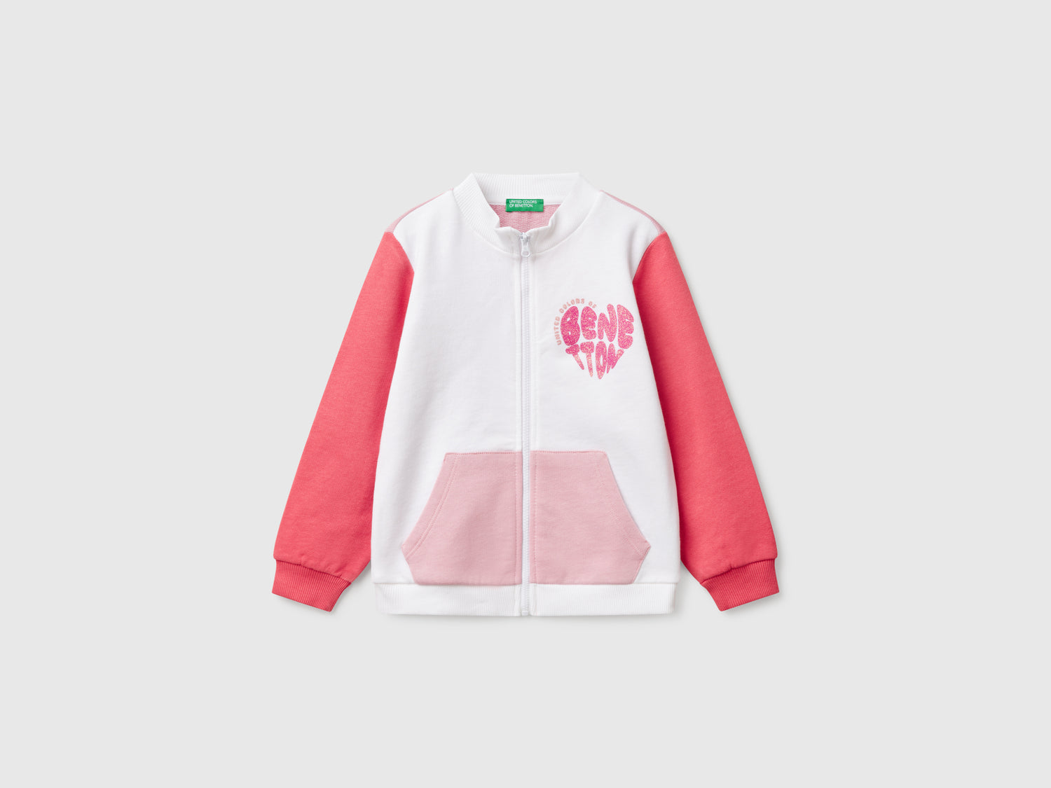 Felpa con zip in cotone da bimba multi-color | Benetton Outlet