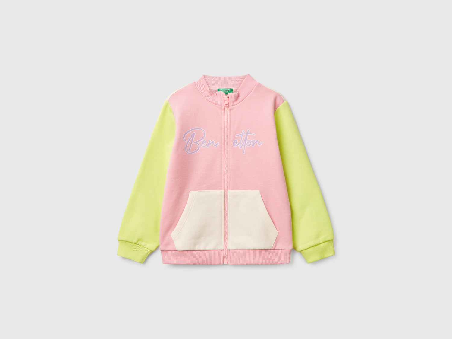 Felpa con zip in cotone da bimba multi-color | Benetton Outlet