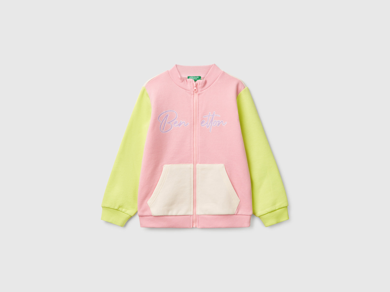 Felpa con zip in cotone da bimba multi-color | Benetton Outlet