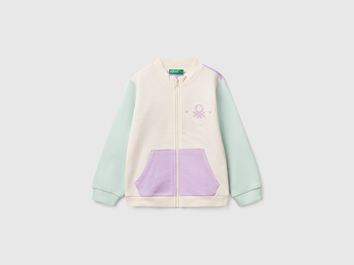 Felpa con zip in cotone da bimba multi-color | Benetton Outlet