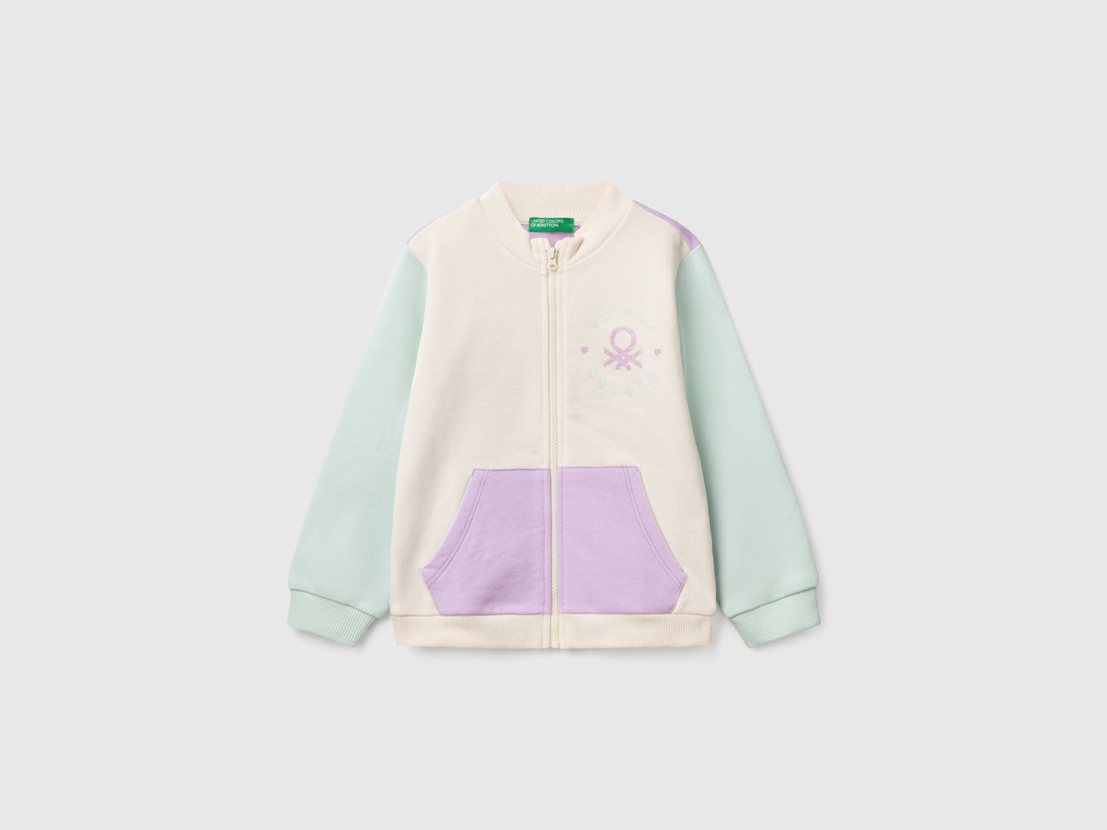 Felpa con zip in cotone da bimba multi-color | Benetton Outlet