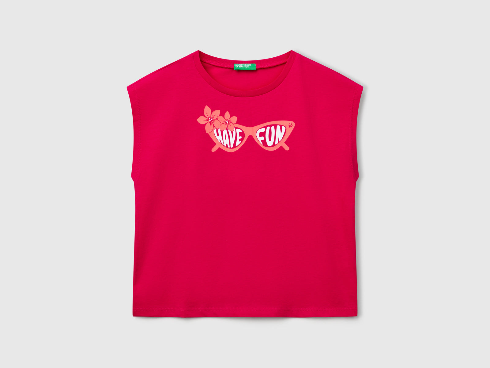 T-shirt con stampa fluo da bambina fucsia | Benetton Outlet
