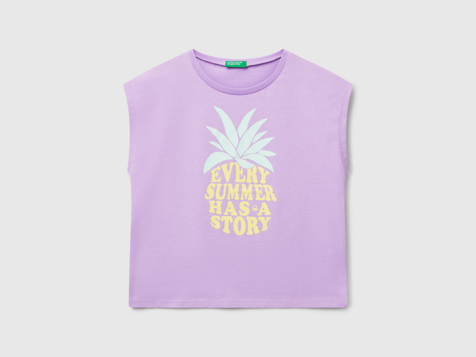 T-shirt con stampa fluo da bambina lilla | Benetton Outlet