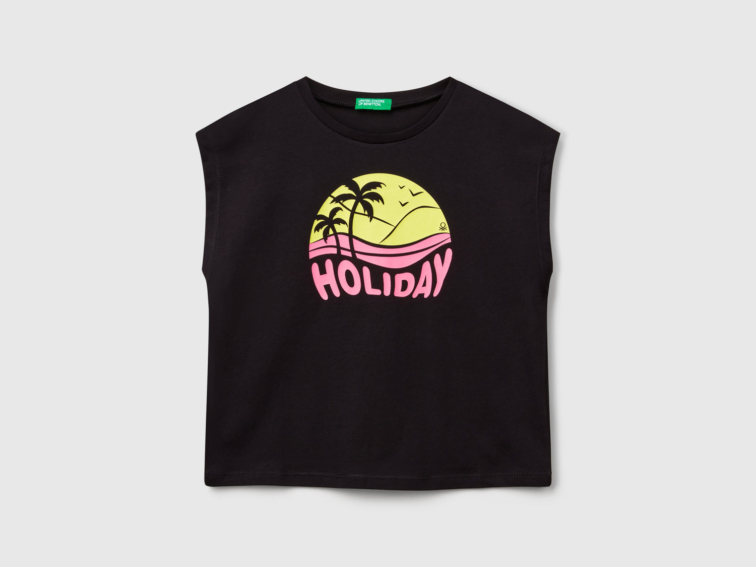 T-shirt con stampa fluo da bambina nero | Benetton Outlet