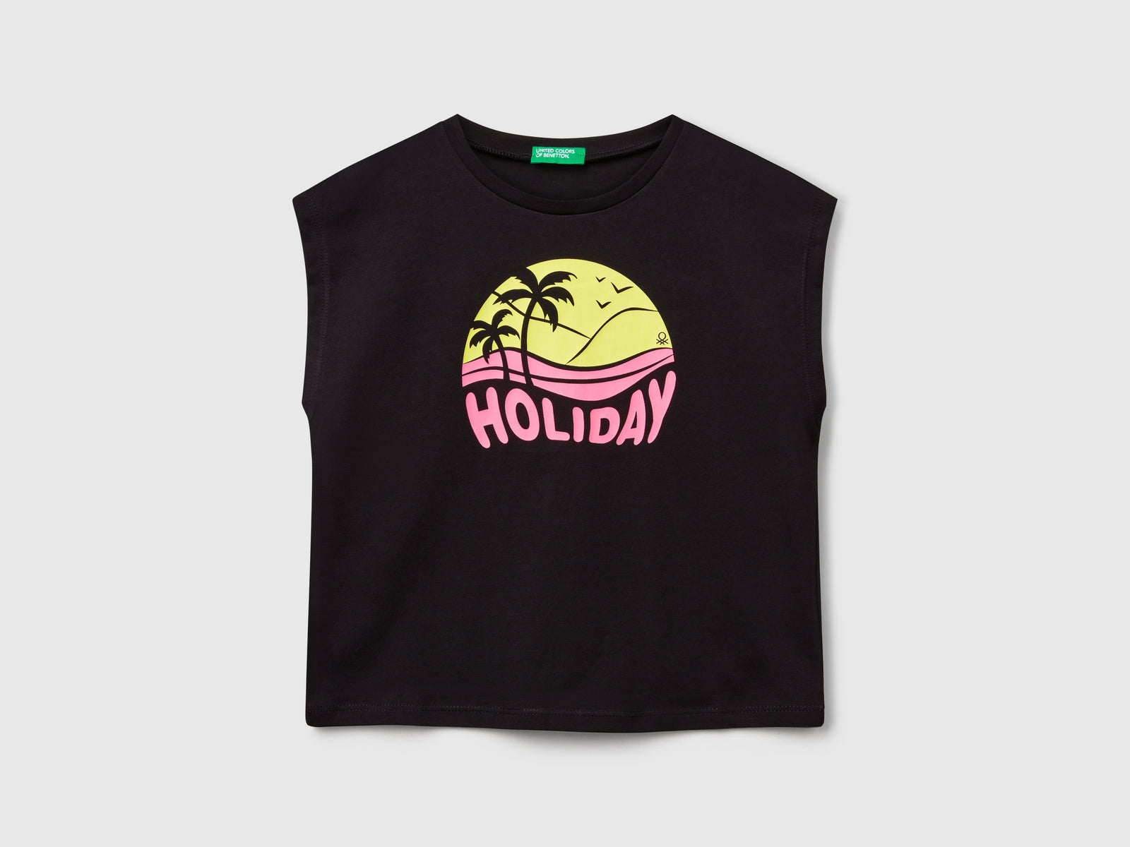 T-shirt con stampa fluo da bambina nero | Benetton Outlet