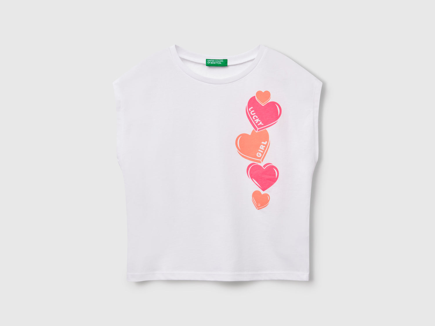 T-shirt con stampa fluo da bambina bianco | Benetton Outlet