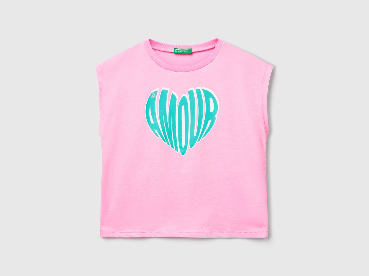 T-shirt con stampa fluo da bambina rosa | Benetton Outlet