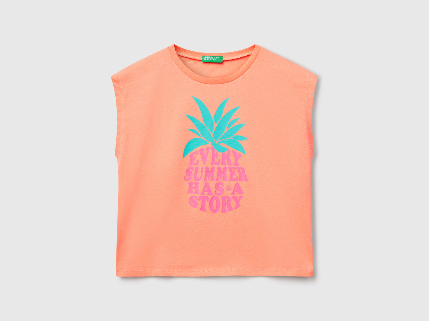 T-shirt con stampa fluo da bambina pesca | Benetton Outlet