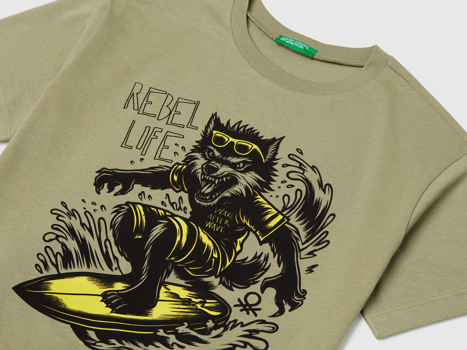 T-shirt con stampa fluo da bambino verde oliva 3 | Benetton Outlet