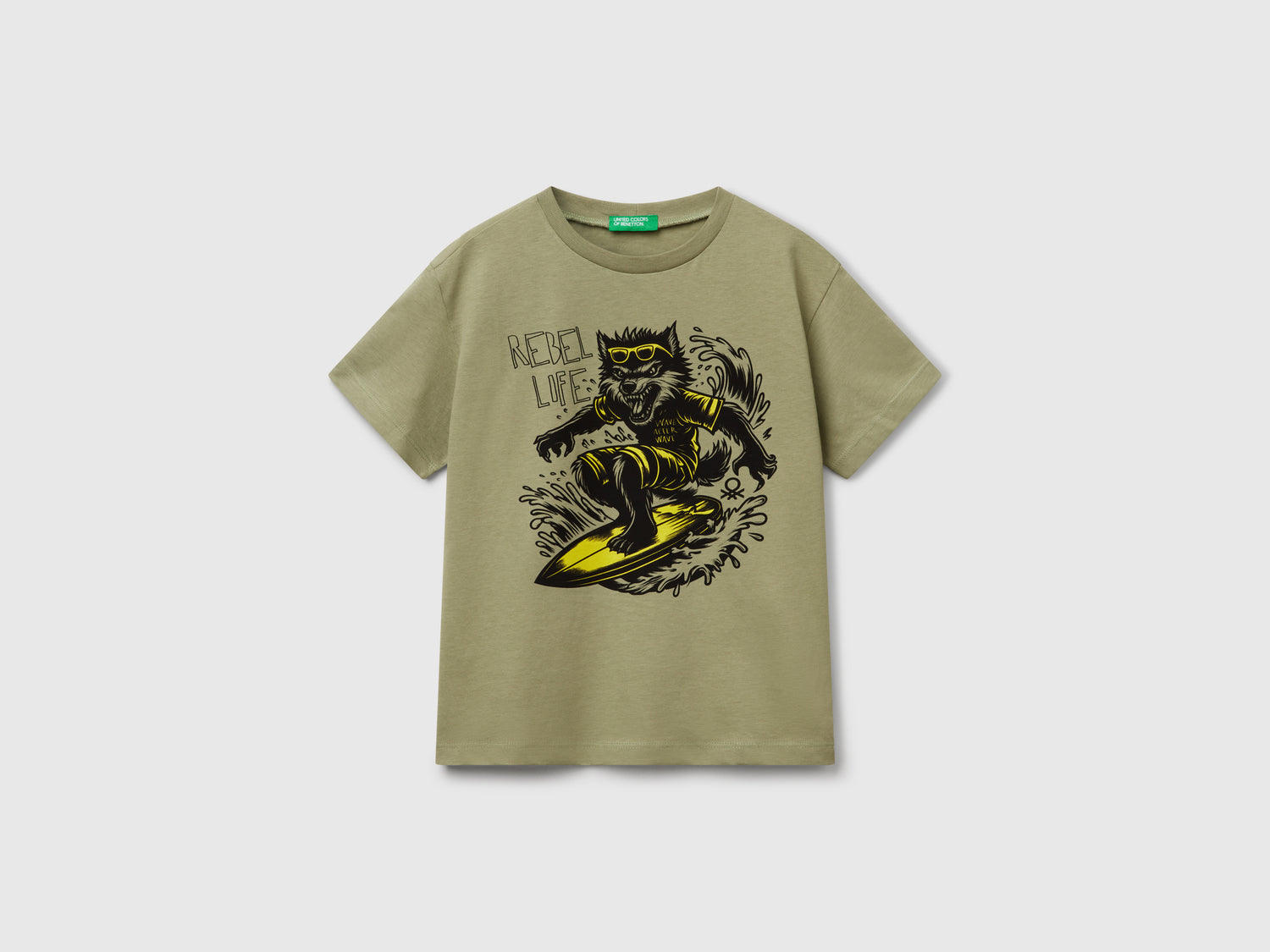 T-shirt con stampa fluo da bambino verde oliva | Benetton Outlet