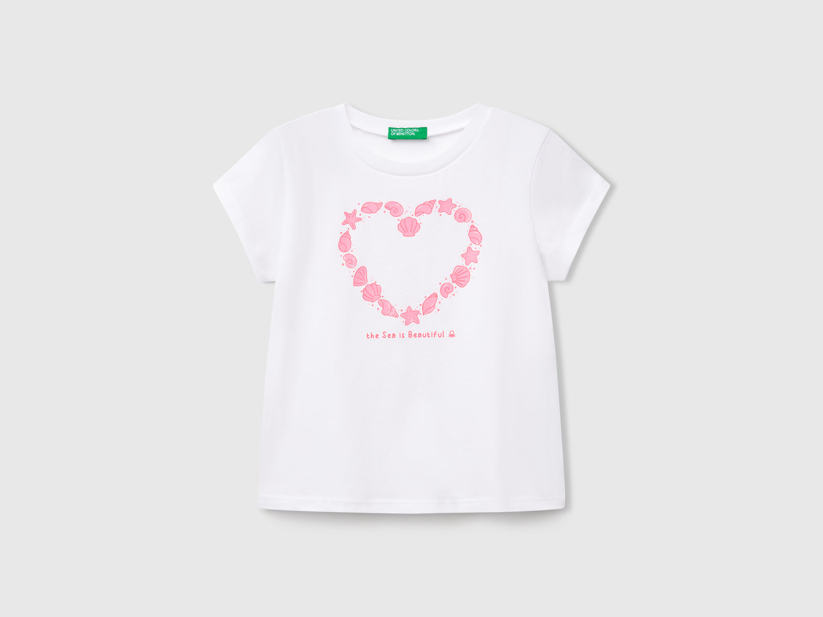 T-shirt con stampa fluo da bimba bianco | Benetton Outlet