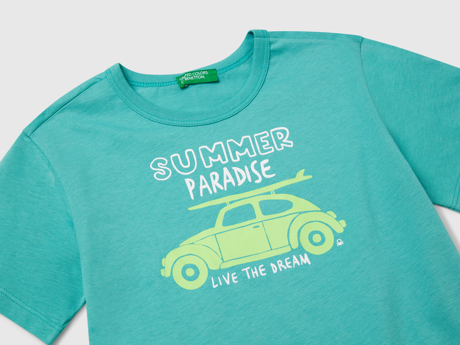 T-shirt con stampa fluo da bimbo verde acqua 3 | Benetton Outlet