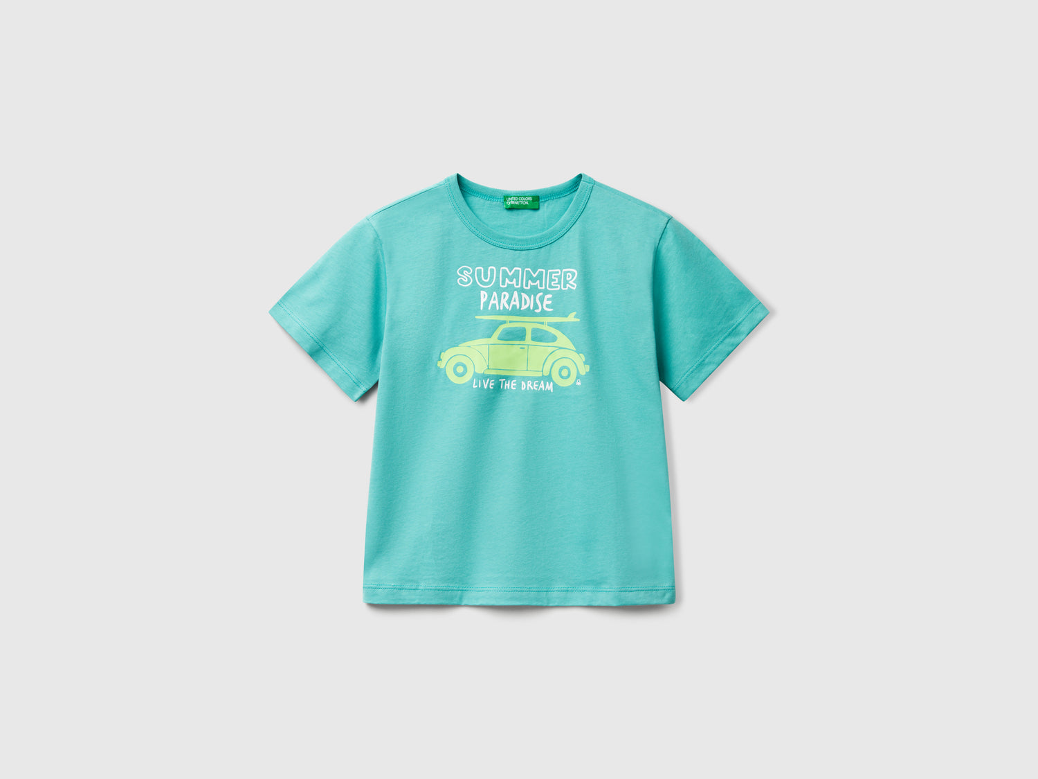 T-shirt con stampa fluo da bimbo verde acqua | Benetton Outlet