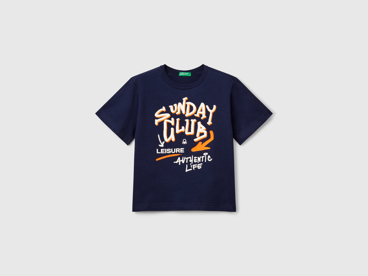 T-shirt con stampa fluo da bimbo blu scuro | Benetton Outlet
