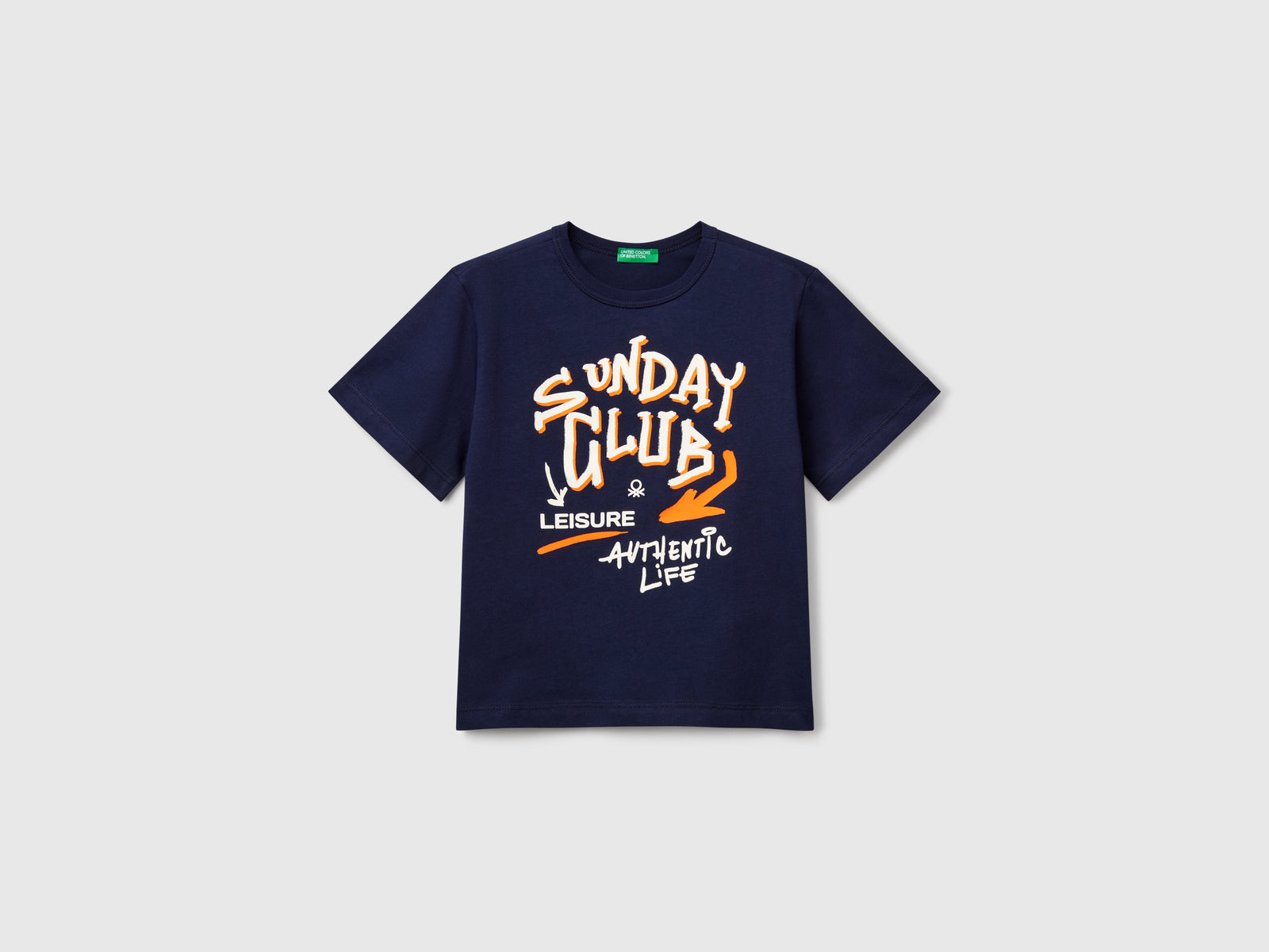 T-shirt con stampa fluo da bimbo blu scuro | Benetton Outlet