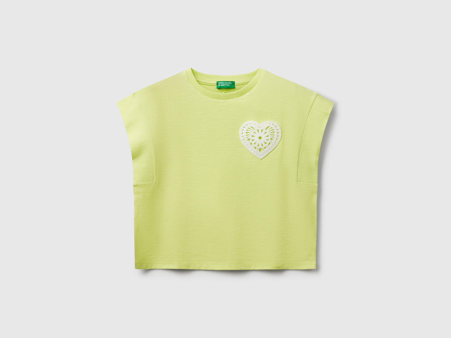 T-shirt con patch macramè da bambina lime | Benetton Outlet