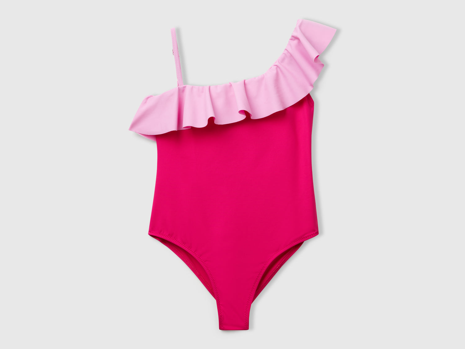 Costume intero con volant da bambina fucsia | Benetton Outlet