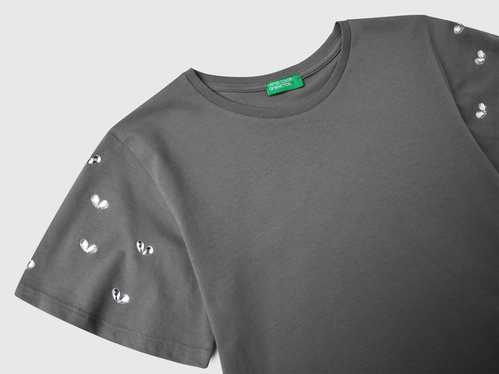 T-shirt con manica strass da bambina grigio scuro 3 | Benetton Outlet