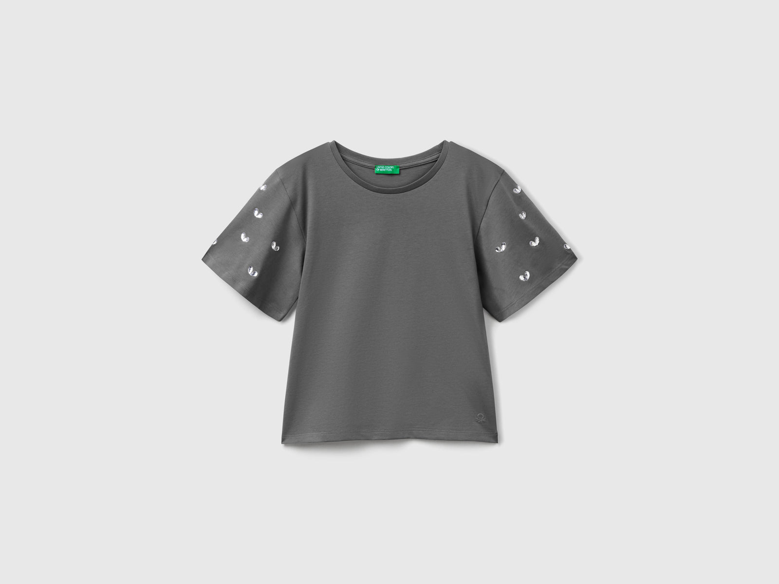 T-shirt con manica strass da bambina grigio scuro | Benetton Outlet