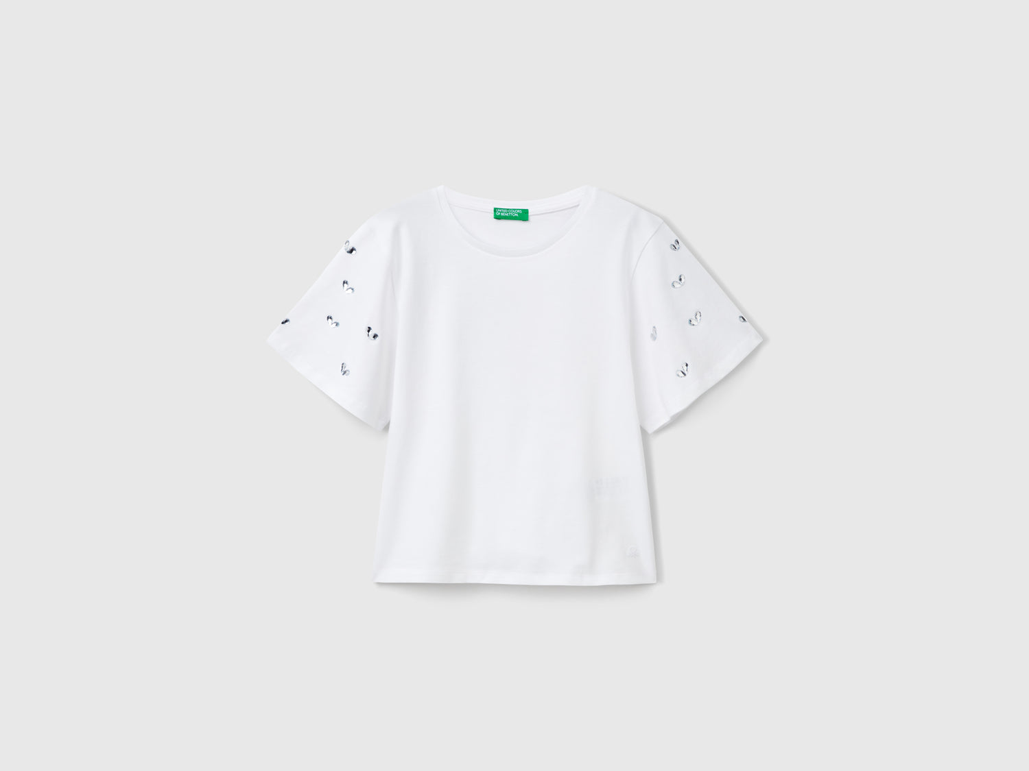 T-shirt con manica strass da bambina bianco | Benetton Outlet