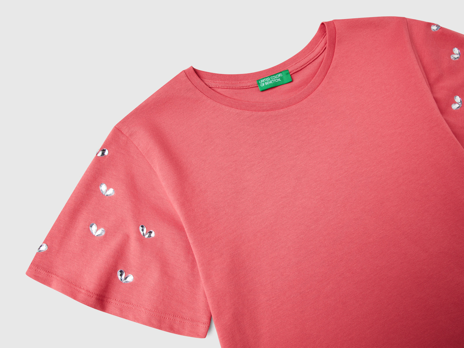 T-shirt con manica strass da bambina rosa 3 | Benetton Outlet
