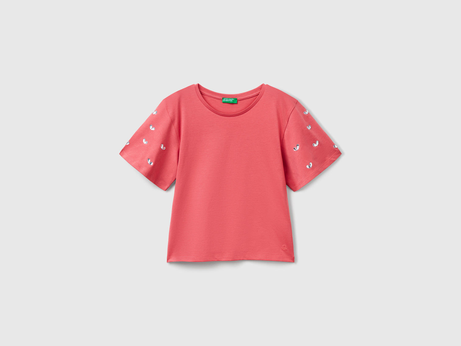 T-shirt con manica strass da bambina rosa | Benetton Outlet