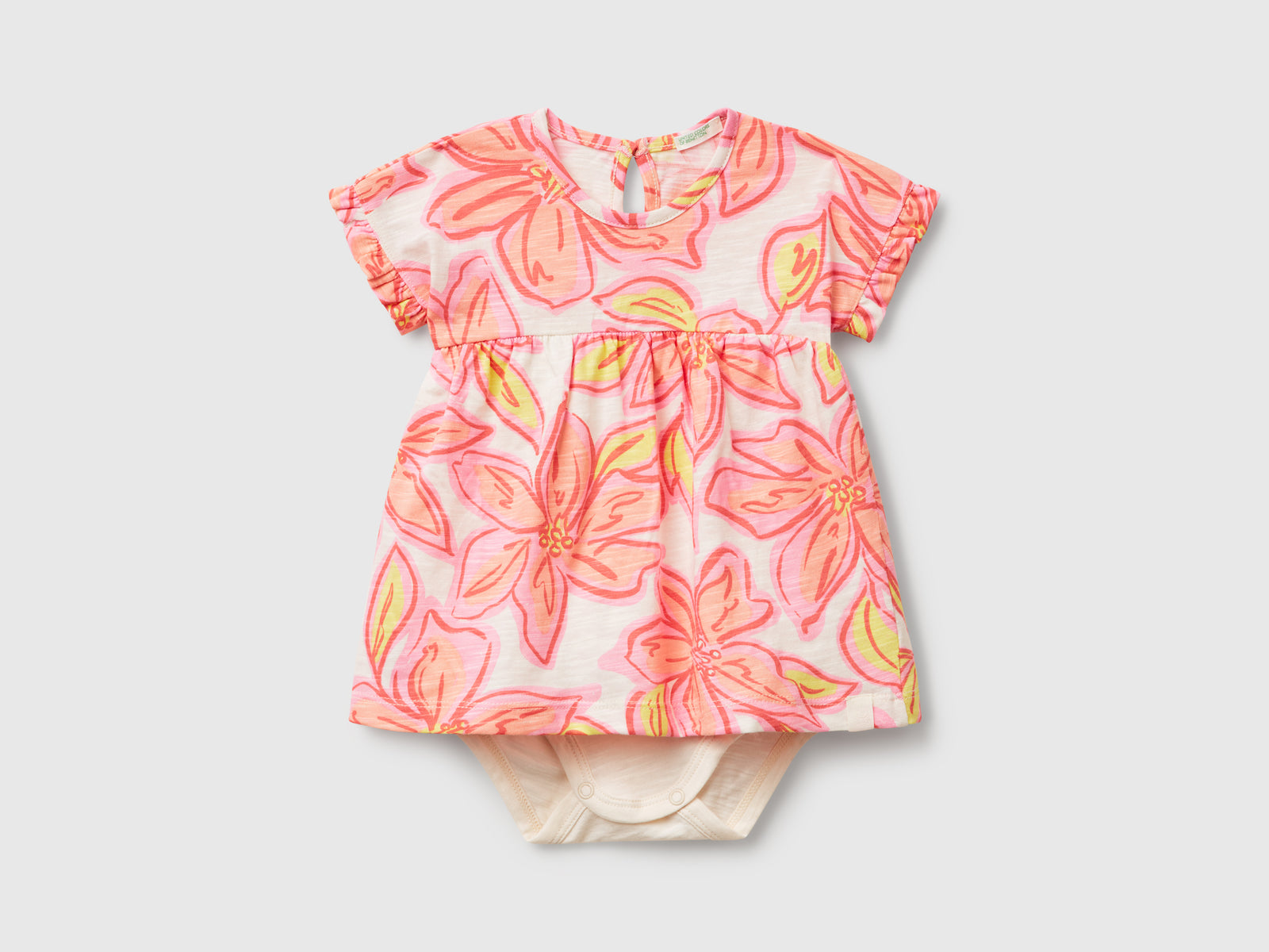 Abito con stampa floreale da neonato pesca | Benetton Outlet