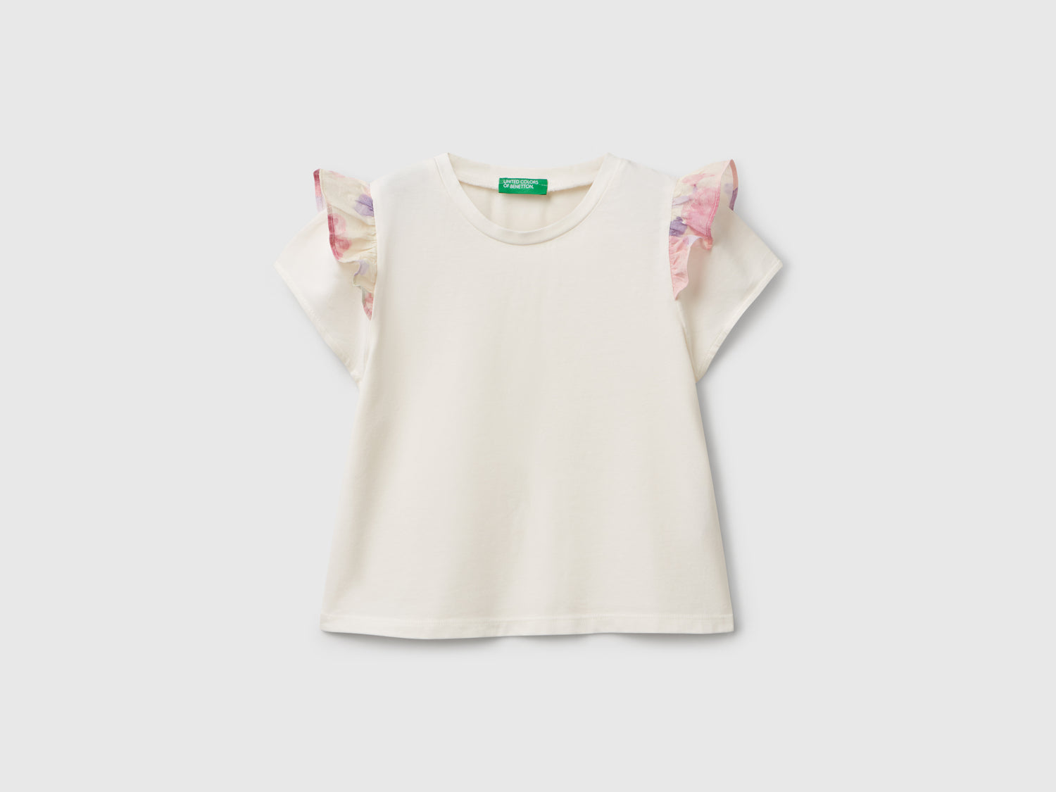 Maglietta con manica ad aletta da bimba bianco panna | Benetton Outlet