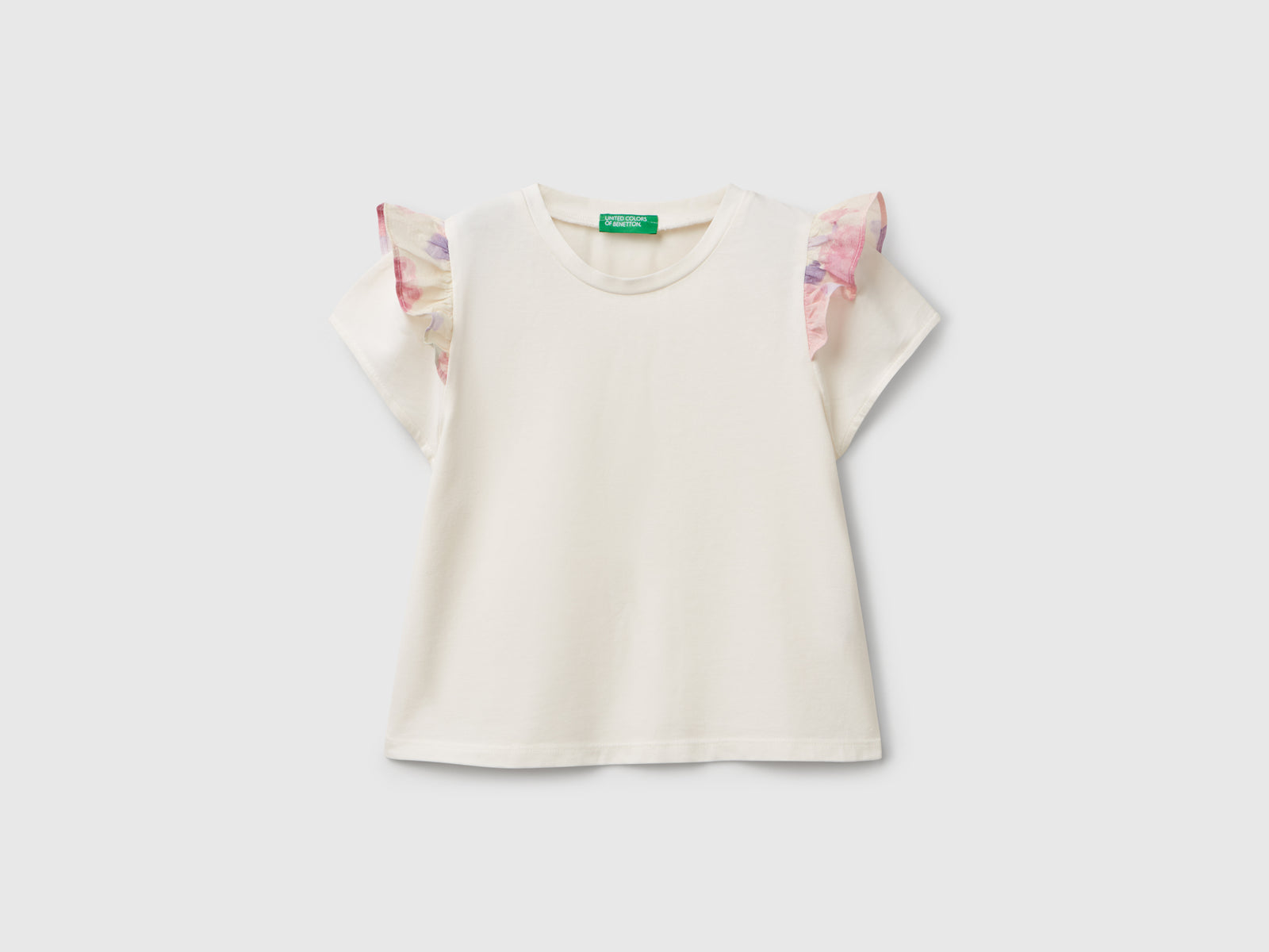 Maglietta con manica ad aletta da bimba bianco panna | Benetton Outlet