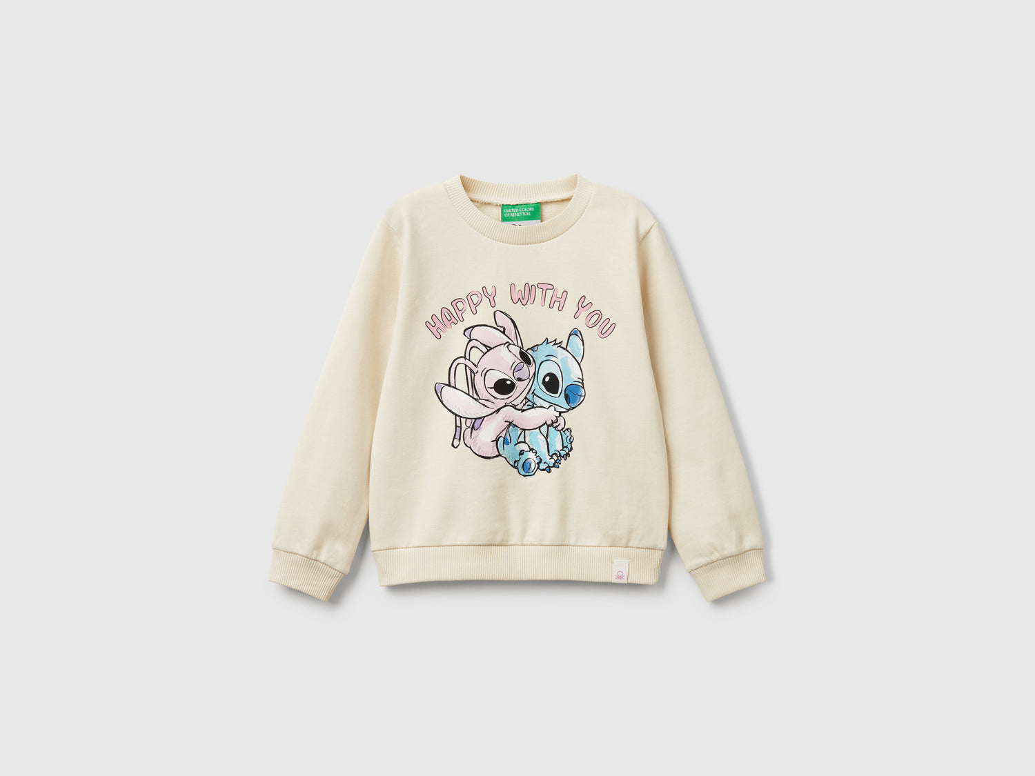 Felpa girocollo ©Disney Lilo & Stitch da bimba beige | Benetton Outlet