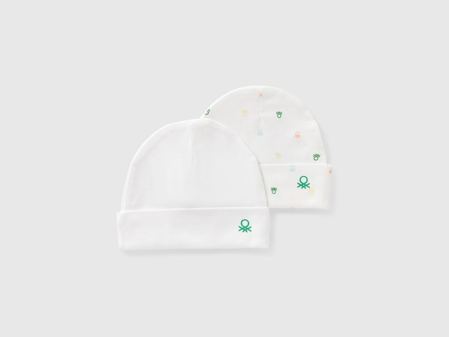 Due cappellini in cotone da neonato bianco | Benetton Outlet