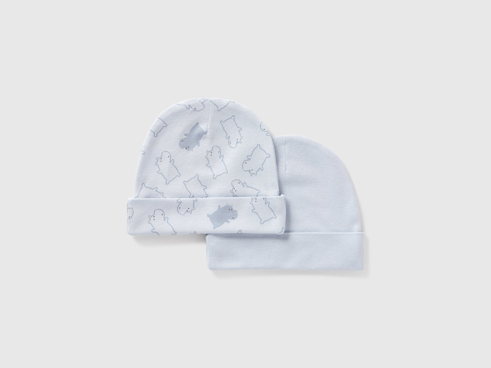 Due cappellini in cotone da neonato azzurro 2 | Benetton Outlet