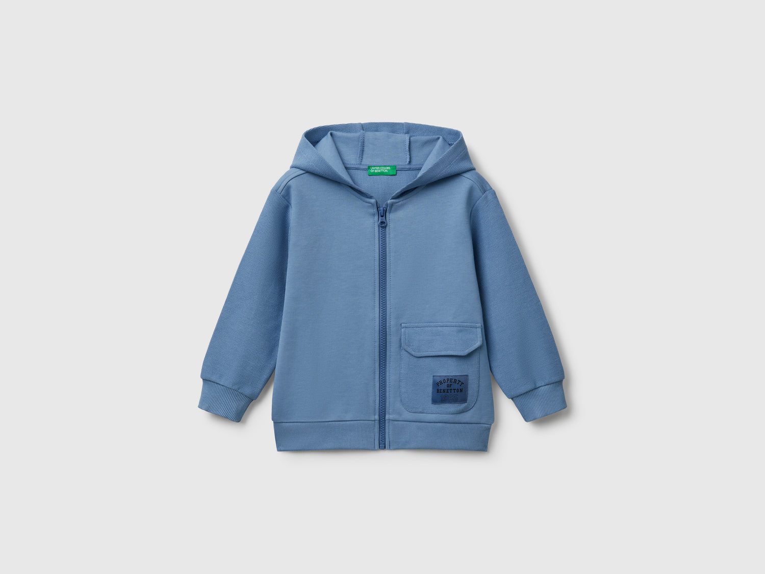 Felpa con cappuccio e taschino da bimbo azzurro | Benetton Outlet