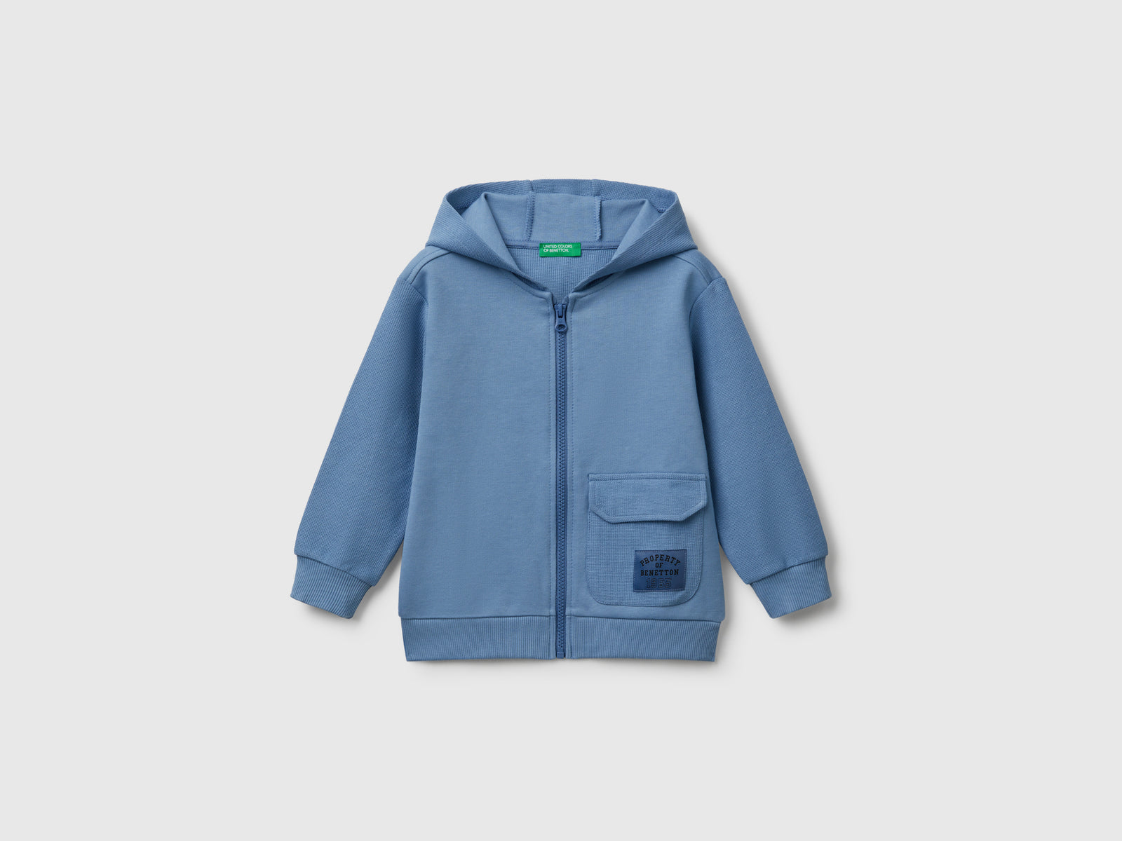 Felpa con cappuccio e taschino da bimbo azzurro | Benetton Outlet