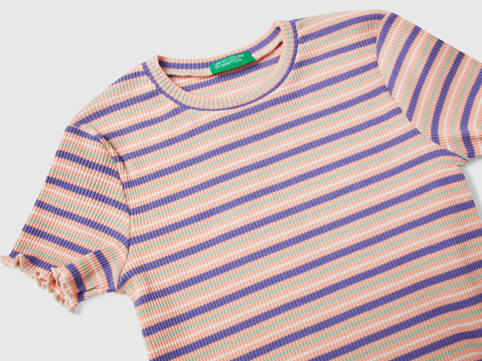 Maglietta a righe in cotone stretch da bambina multi-color 3 | Benetton Outlet