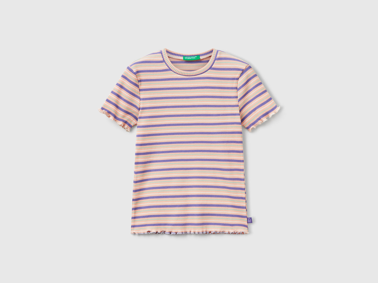 Maglietta a righe in cotone stretch da bambina multi-color | Benetton Outlet