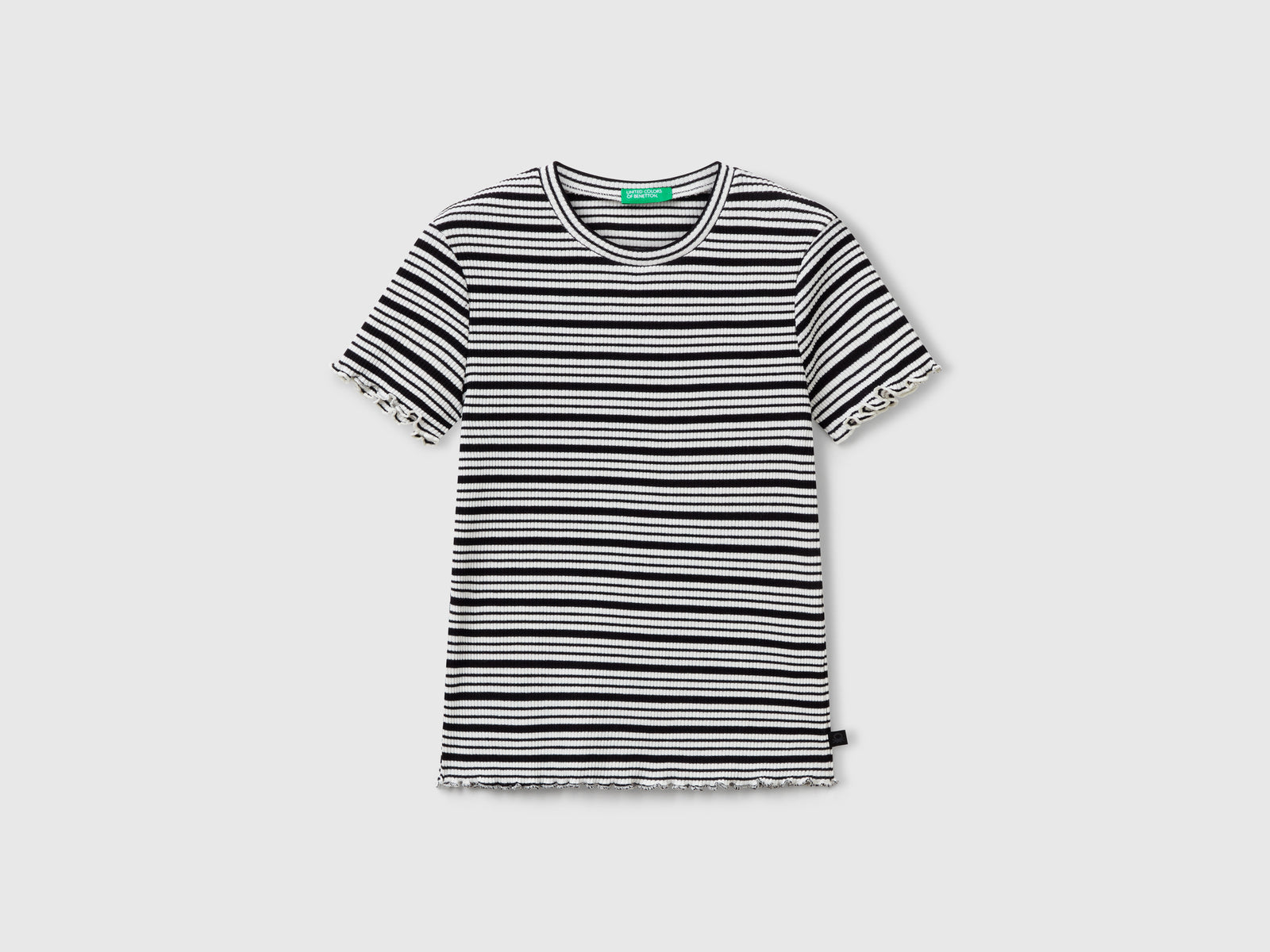 Maglietta a righe in cotone stretch da bambina nero | Benetton Outlet