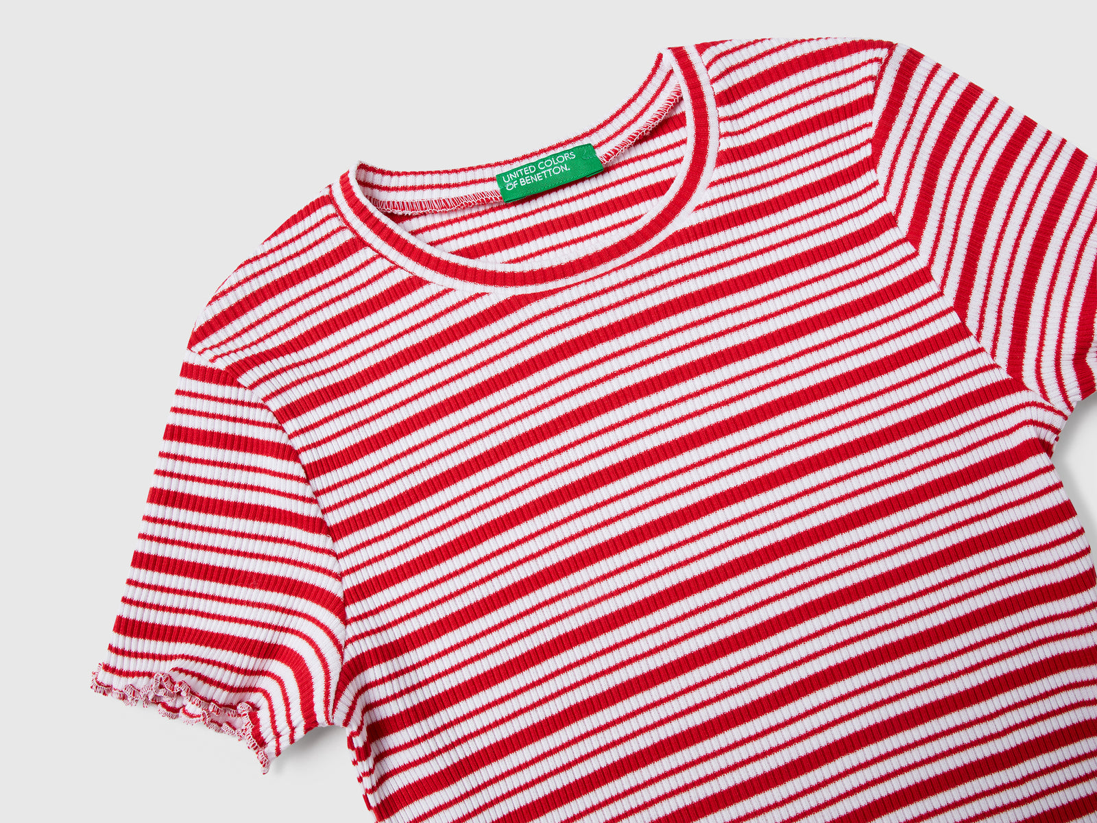Maglietta a righe in cotone stretch da bambina rosso 3 | Benetton Outlet