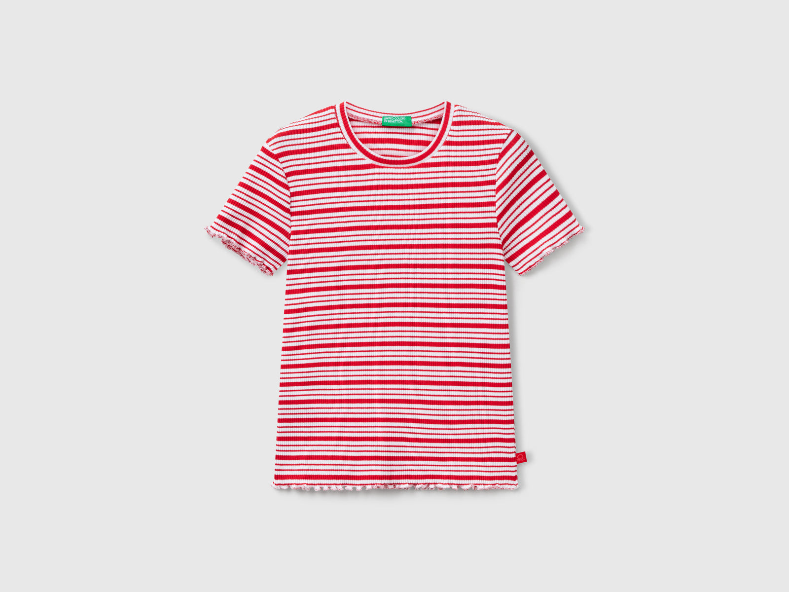 Maglietta a righe in cotone stretch da bambina rosso | Benetton Outlet
